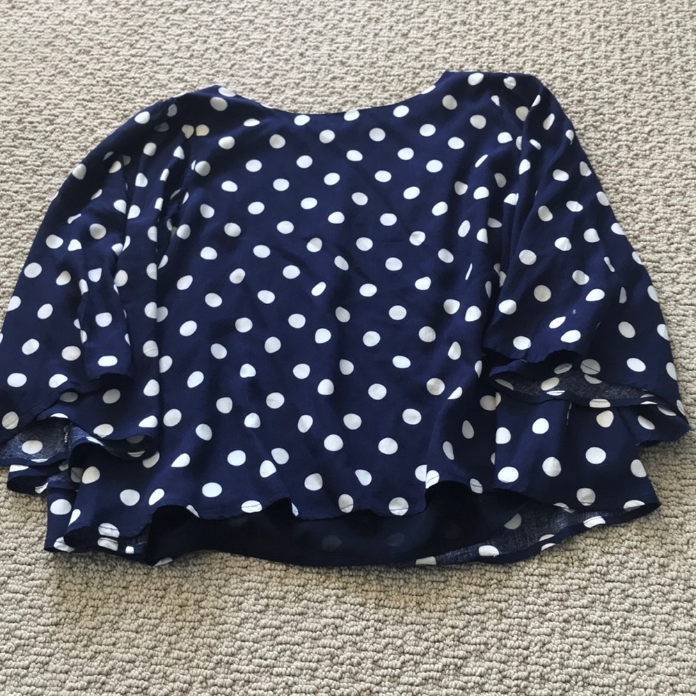 Navy blue flutter sleeve top
